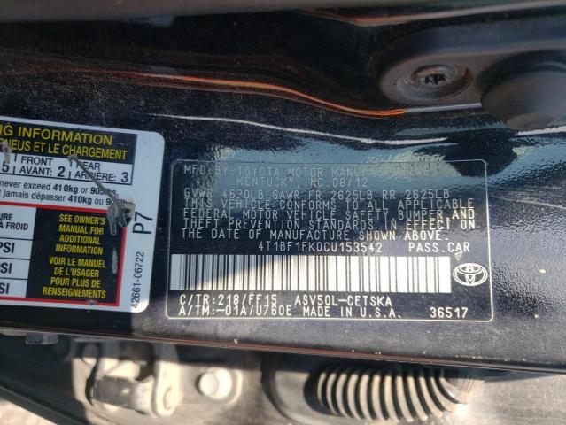 Photo 11 VIN: 4T1BF1FK0CU153542 - TOYOTA CAMRY BASE 