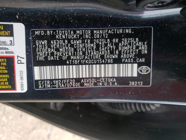 Photo 9 VIN: 4T1BF1FK0CU154786 - TOYOTA CAMRY BASE 