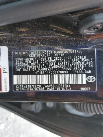 Photo 12 VIN: 4T1BF1FK0CU178893 - TOYOTA CAMRY 