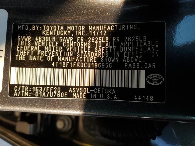 Photo 11 VIN: 4T1BF1FK0CU196956 - TOYOTA CAMRY BASE 