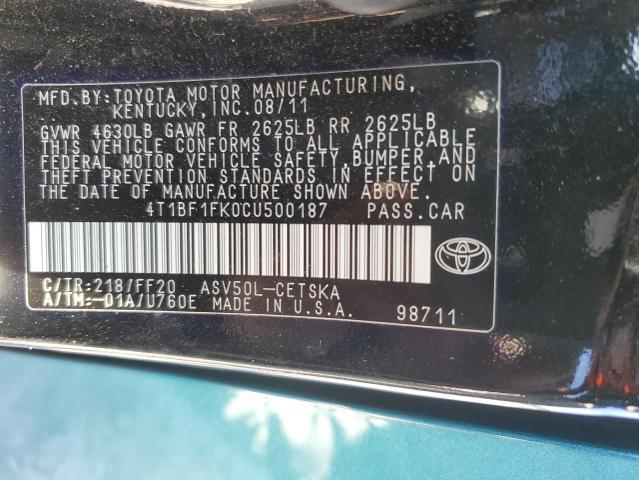 Photo 11 VIN: 4T1BF1FK0CU500187 - TOYOTA CAMRY BASE 