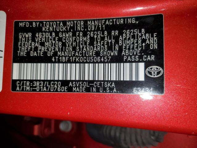 Photo 12 VIN: 4T1BF1FK0CU506457 - TOYOTA CAMRY 