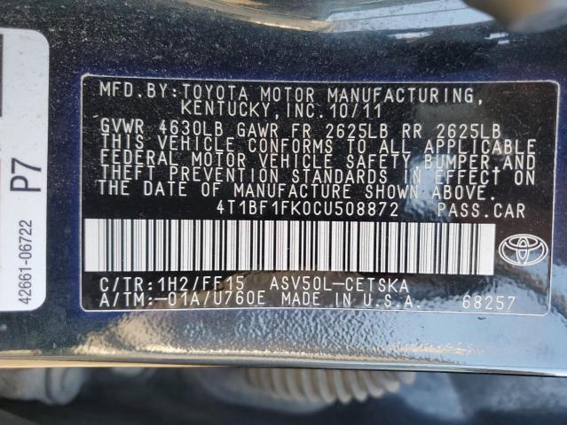 Photo 11 VIN: 4T1BF1FK0CU508872 - TOYOTA CAMRY 