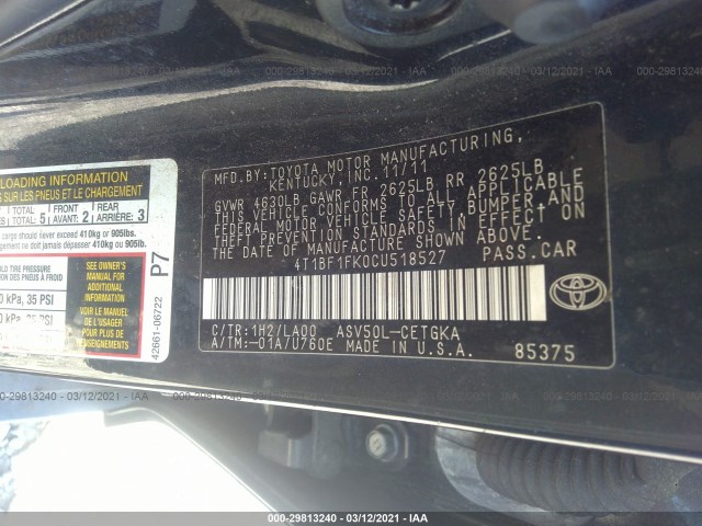 Photo 8 VIN: 4T1BF1FK0CU518527 - TOYOTA CAMRY 