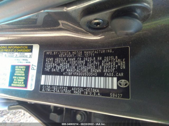 Photo 8 VIN: 4T1BF1FK0CU533545 - TOYOTA CAMRY 