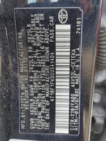 Photo 11 VIN: 4T1BF1FK0CU541404 - TOYOTA CAMRY 