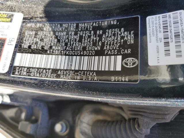 Photo 11 VIN: 4T1BF1FK0CU549020 - TOYOTA CAMRY 