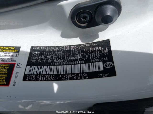 Photo 8 VIN: 4T1BF1FK0CU563189 - TOYOTA CAMRY 