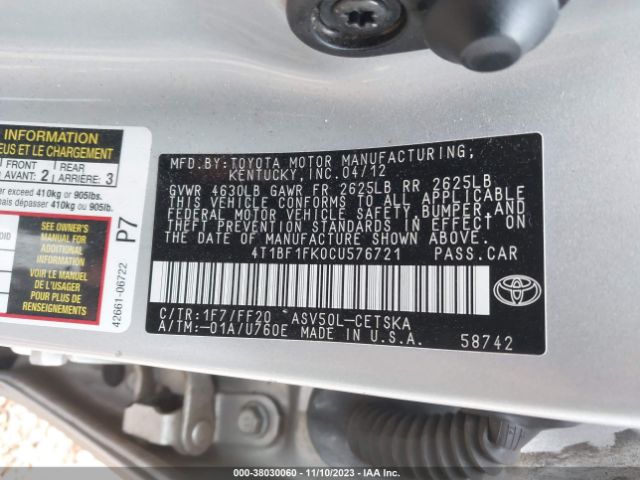 Photo 8 VIN: 4T1BF1FK0CU576721 - TOYOTA CAMRY 