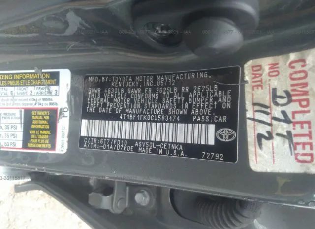 Photo 8 VIN: 4T1BF1FK0CU583474 - TOYOTA CAMRY 