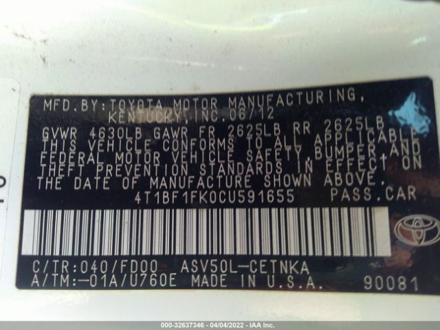 Photo 8 VIN: 4T1BF1FK0CU591655 - TOYOTA CAMRY 