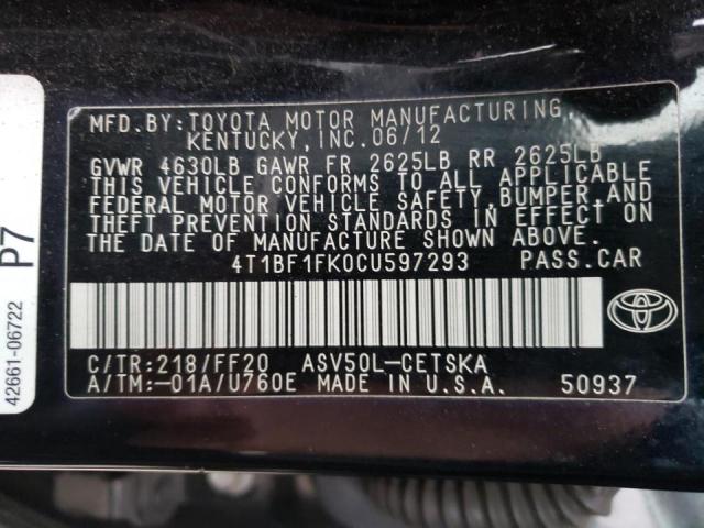 Photo 9 VIN: 4T1BF1FK0CU597293 - TOYOTA CAMRY BASE 