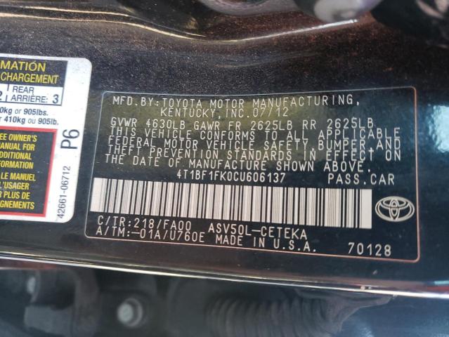 Photo 9 VIN: 4T1BF1FK0CU606137 - TOYOTA CAMRY 