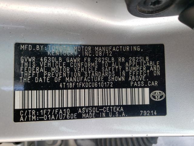 Photo 9 VIN: 4T1BF1FK0CU610172 - TOYOTA CAMRY 