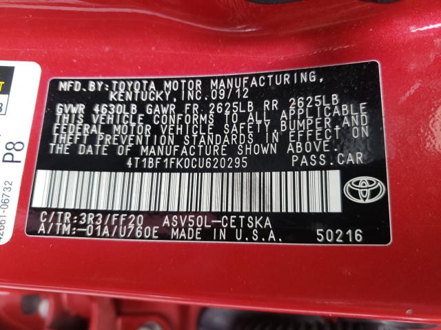 Photo 9 VIN: 4T1BF1FK0CU620295 - TOYOTA CAMRY 