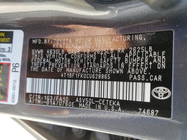 Photo 9 VIN: 4T1BF1FK0CU628865 - TOYOTA CAMRY 