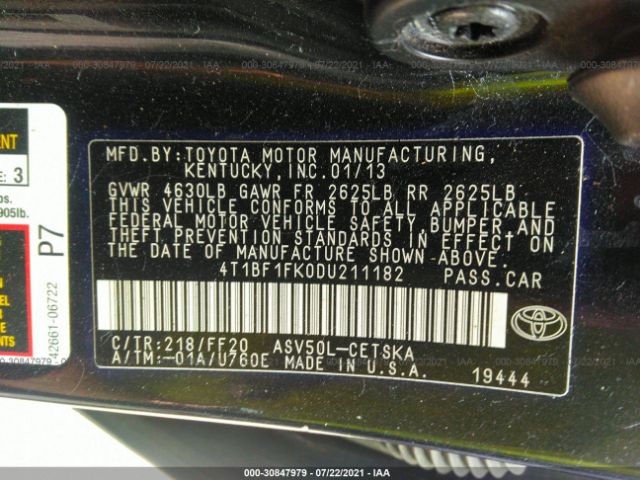 Photo 8 VIN: 4T1BF1FK0DU211182 - TOYOTA CAMRY 