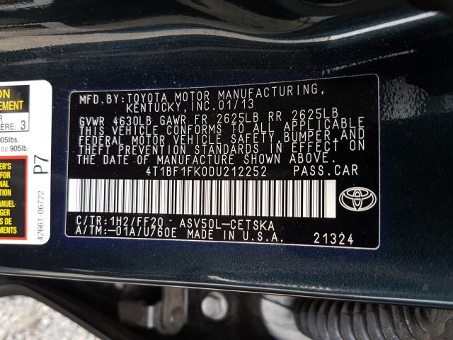 Photo 9 VIN: 4T1BF1FK0DU212252 - TOYOTA CAMRY 