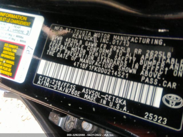 Photo 8 VIN: 4T1BF1FK0DU214521 - TOYOTA CAMRY 