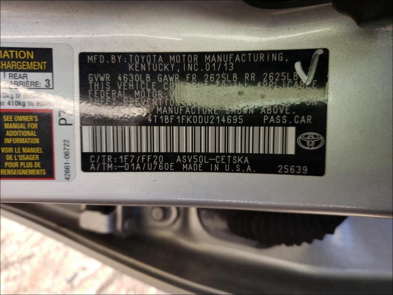 Photo 9 VIN: 4T1BF1FK0DU214695 - TOYOTA CAMRY L 