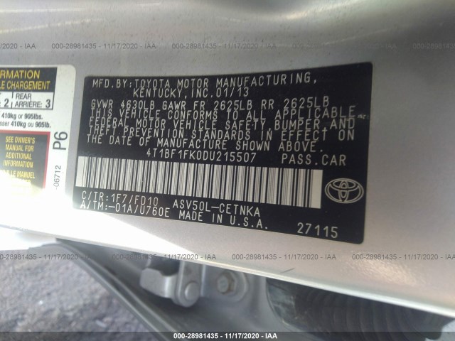 Photo 8 VIN: 4T1BF1FK0DU215507 - TOYOTA CAMRY 