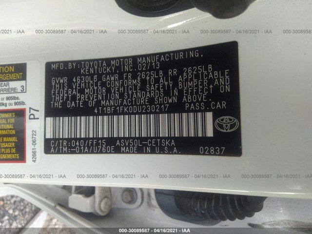 Photo 8 VIN: 4T1BF1FK0DU230217 - TOYOTA CAMRY 