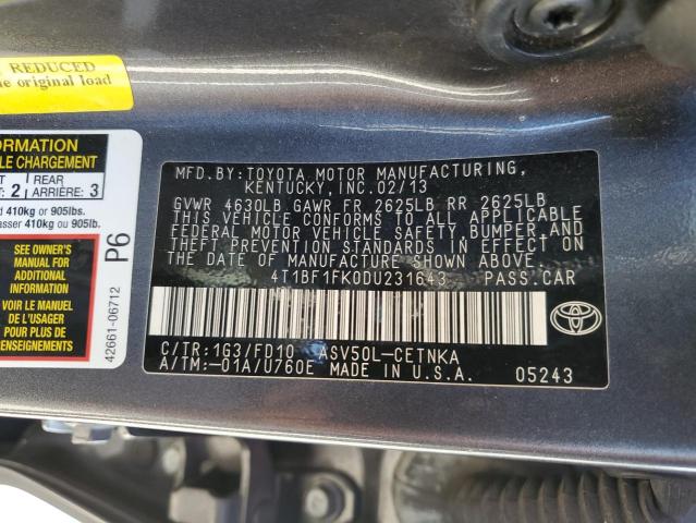 Photo 12 VIN: 4T1BF1FK0DU231643 - TOYOTA CAMRY L 