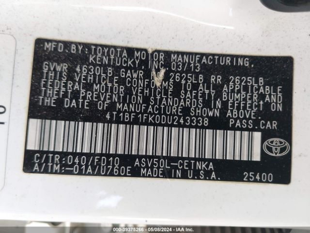 Photo 8 VIN: 4T1BF1FK0DU243338 - TOYOTA CAMRY 