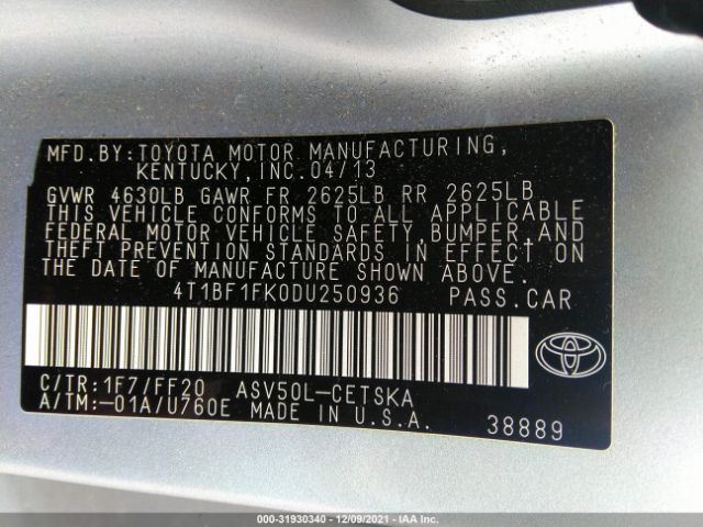 Photo 8 VIN: 4T1BF1FK0DU250936 - TOYOTA CAMRY 