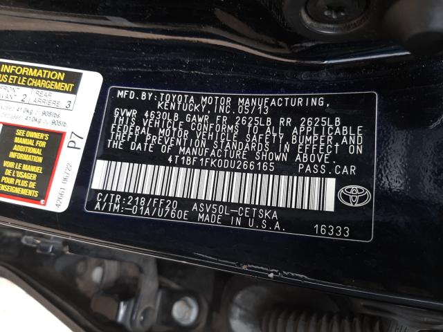 Photo 9 VIN: 4T1BF1FK0DU266165 - TOYOTA CAMRY L 