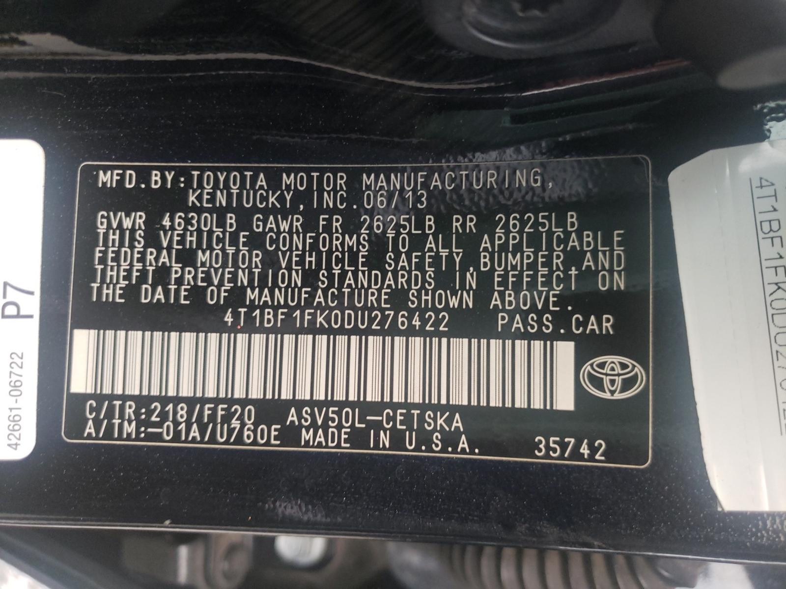 Photo 9 VIN: 4T1BF1FK0DU276422 - TOYOTA CAMRY L 