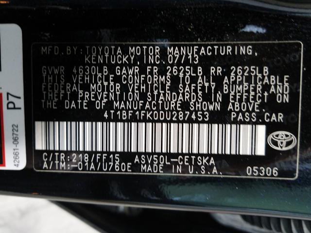 Photo 9 VIN: 4T1BF1FK0DU287453 - TOYOTA CAMRY L 