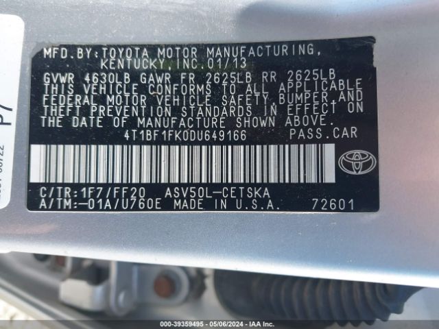 Photo 8 VIN: 4T1BF1FK0DU649166 - TOYOTA CAMRY 