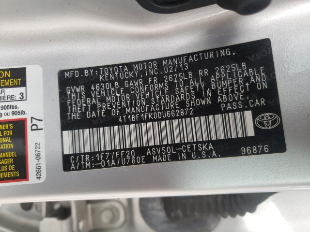 Photo 9 VIN: 4T1BF1FK0DU662872 - TOYOTA CAMRY L 