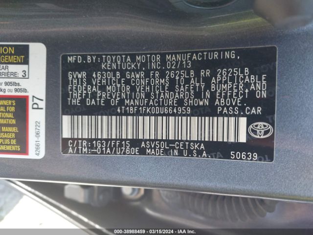 Photo 8 VIN: 4T1BF1FK0DU664959 - TOYOTA CAMRY 