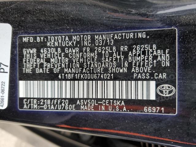 Photo 11 VIN: 4T1BF1FK0DU674021 - TOYOTA CAMRY L 