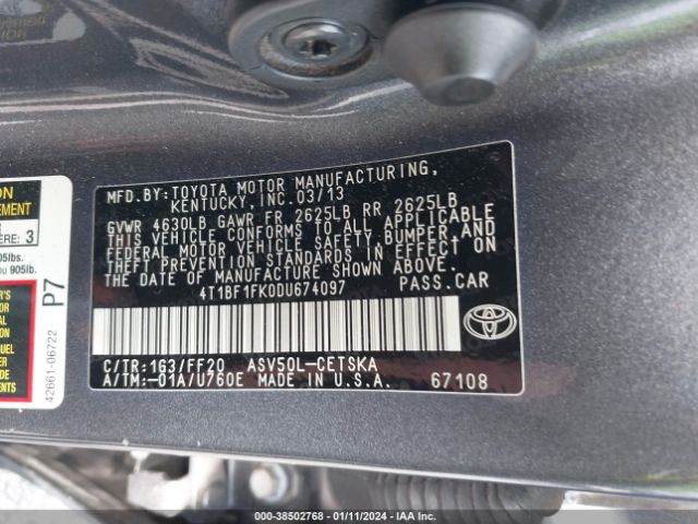 Photo 8 VIN: 4T1BF1FK0DU674097 - TOYOTA CAMRY 