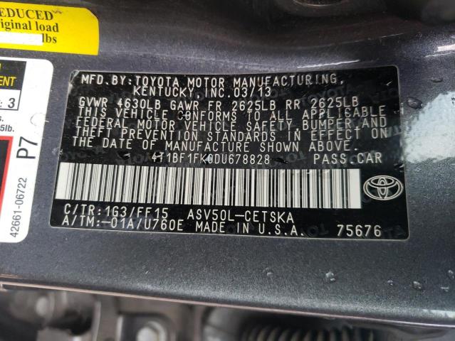 Photo 11 VIN: 4T1BF1FK0DU678828 - TOYOTA CAMRY L 