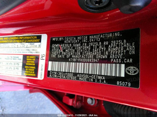 Photo 8 VIN: 4T1BF1FK0DU683947 - TOYOTA CAMRY 