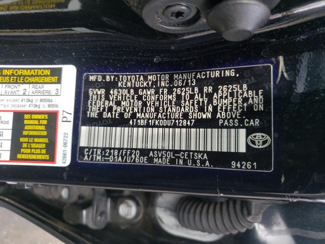 Photo 9 VIN: 4T1BF1FK0DU712847 - TOYOTA CAMRY L 