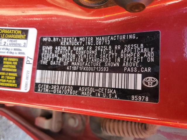 Photo 11 VIN: 4T1BF1FK0DU713593 - TOYOTA CAMRY L 