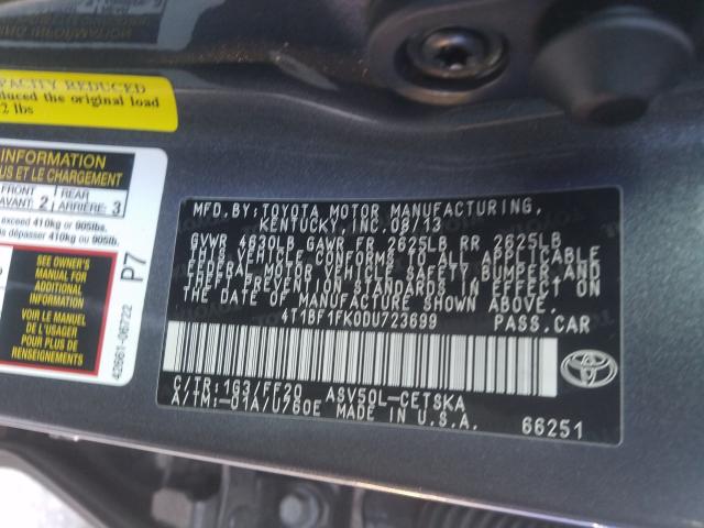 Photo 9 VIN: 4T1BF1FK0DU723699 - TOYOTA CAMRY L 