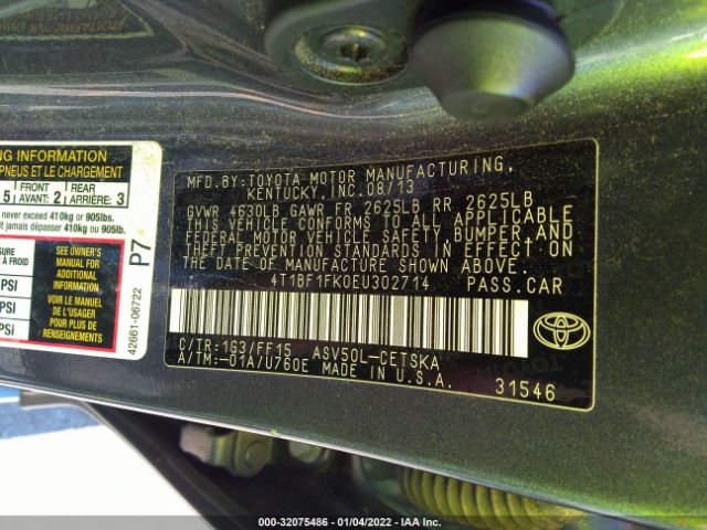 Photo 8 VIN: 4T1BF1FK0EU302714 - TOYOTA CAMRY 