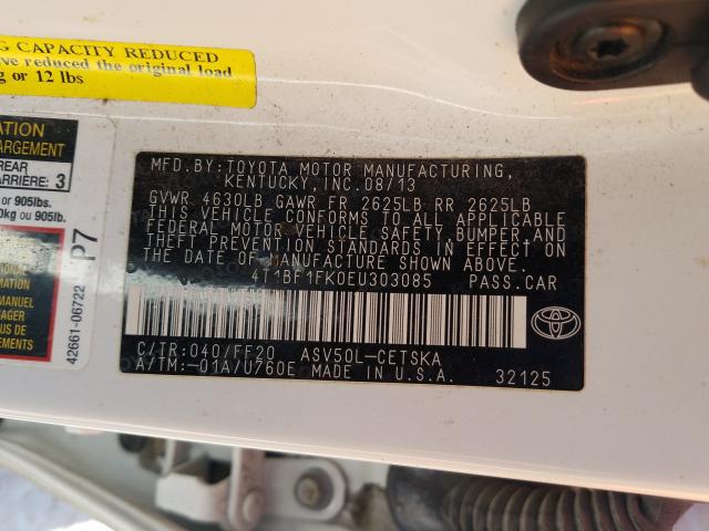 Photo 9 VIN: 4T1BF1FK0EU303085 - TOYOTA CAMRY L 