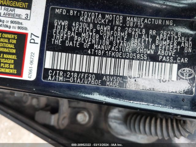 Photo 8 VIN: 4T1BF1FK0EU305855 - TOYOTA CAMRY 