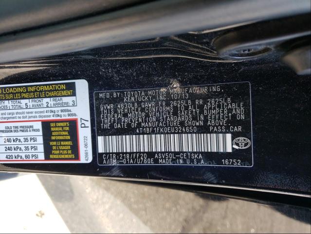 Photo 9 VIN: 4T1BF1FK0EU324650 - TOYOTA CAMRY L 