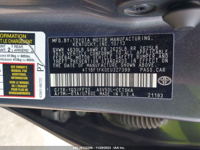 Photo 8 VIN: 4T1BF1FK0EU327399 - TOYOTA CAMRY 