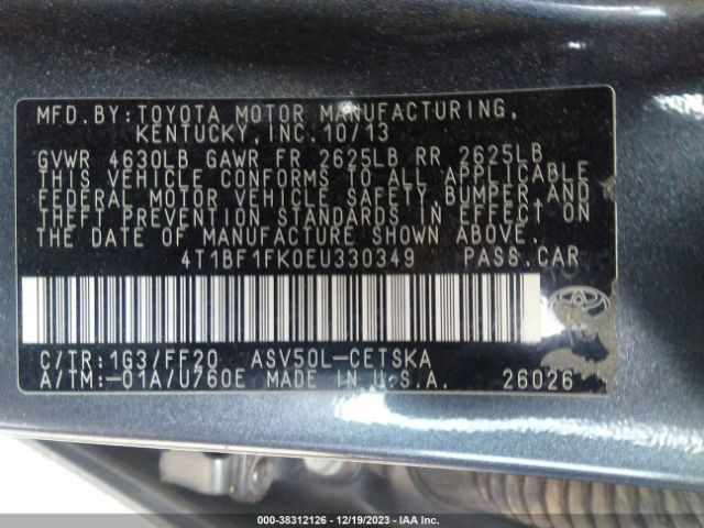 Photo 8 VIN: 4T1BF1FK0EU330349 - TOYOTA CAMRY 