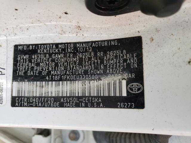 Photo 9 VIN: 4T1BF1FK0EU330500 - TOYOTA CAMRY L 