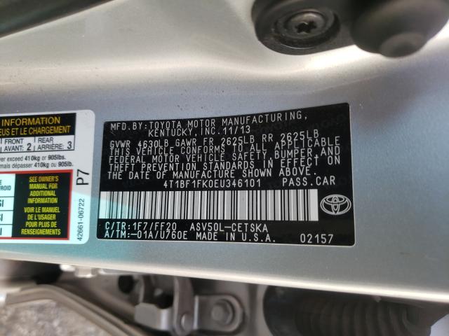 Photo 9 VIN: 4T1BF1FK0EU346101 - TOYOTA CAMRY L 